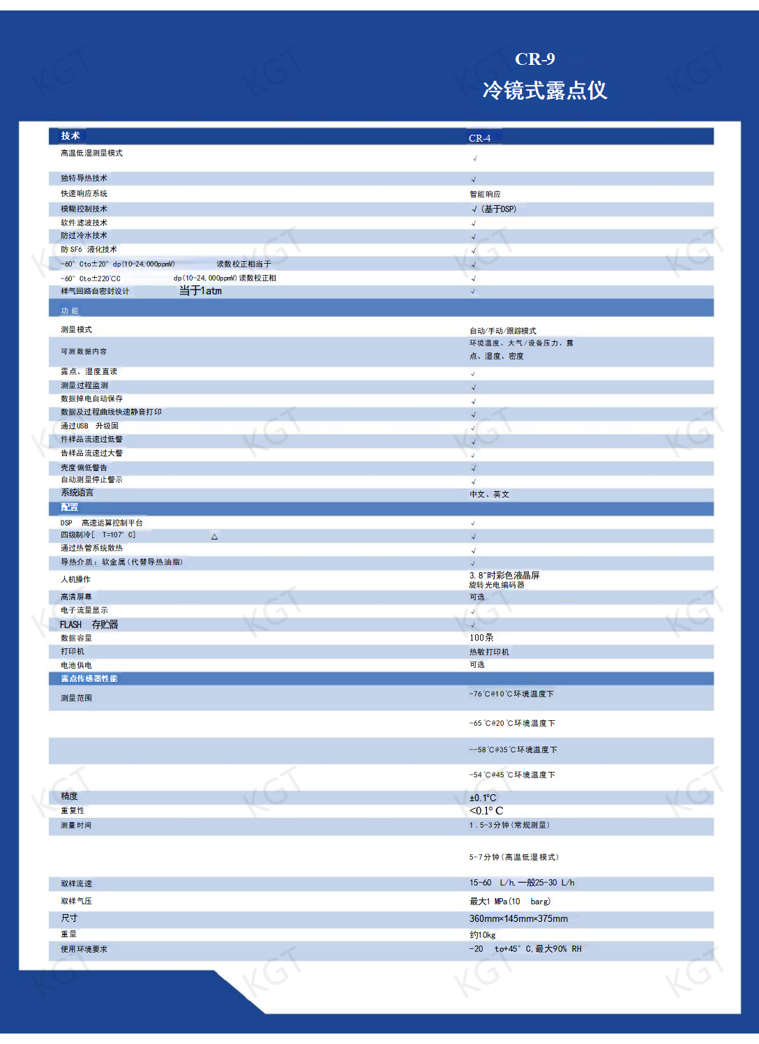 CR-9 冷鏡式露點(diǎn)儀參數(shù)